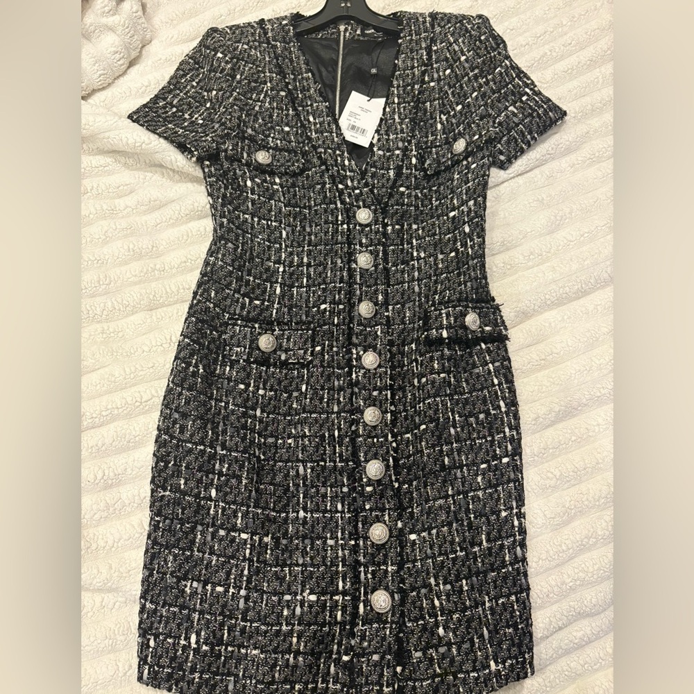 Generation Love Black & White Tweed Mini Dress